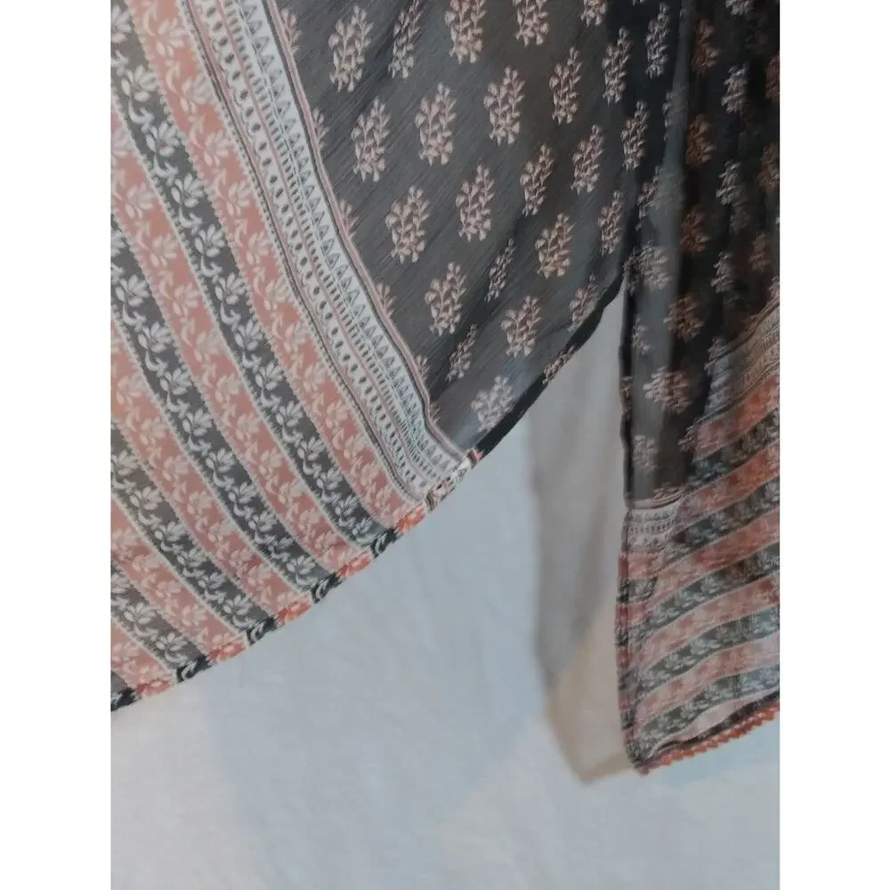 Coldwater Creek Sheer Silky Black Printed Kimono Cover-Up Size One Size